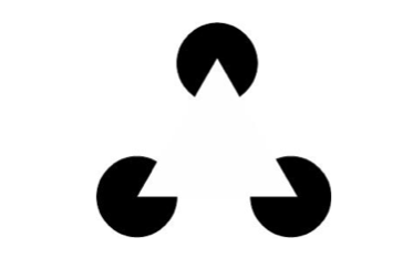 Gestalt principle of Reification, three incomplete black 'pie' circles